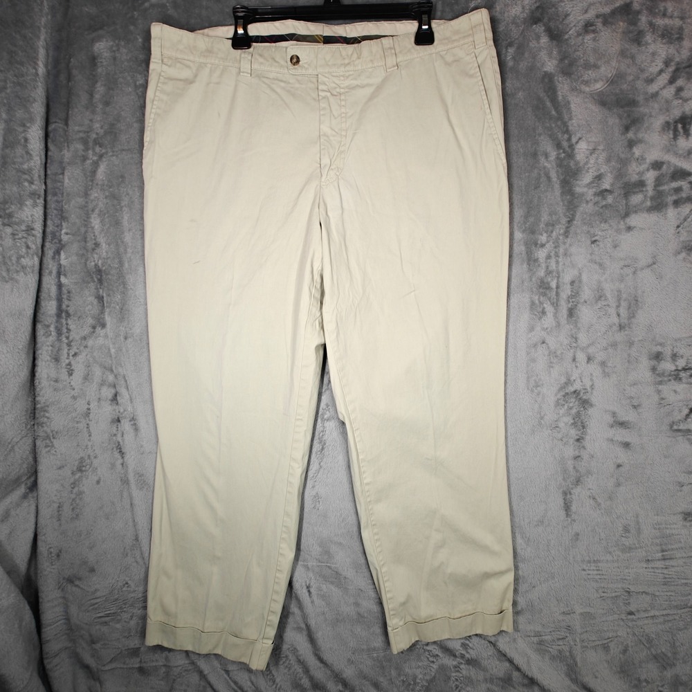 Barbour Chino Pants 40 Mens 14in High Rise Tan Khaki Cuffed Flat Front Trousers